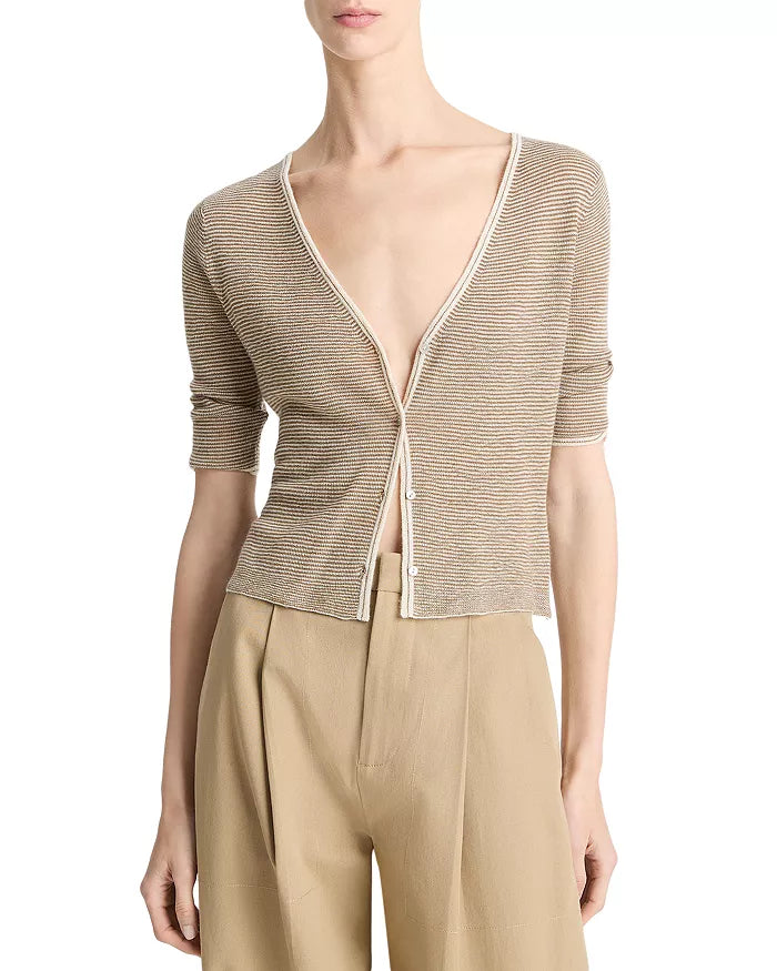 Microstripe V-Neck Cardigan
