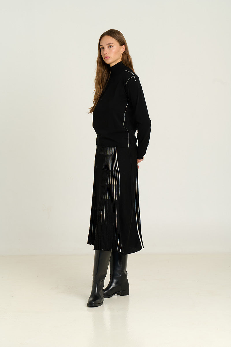 Midi radial knit skirt