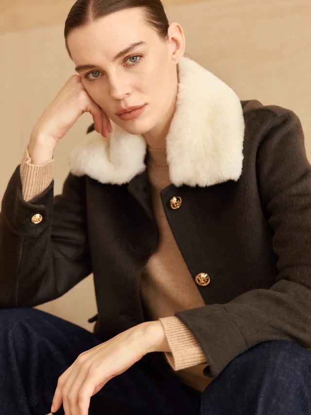 Cashmere Bomber Jacket Detachable Fur Collar