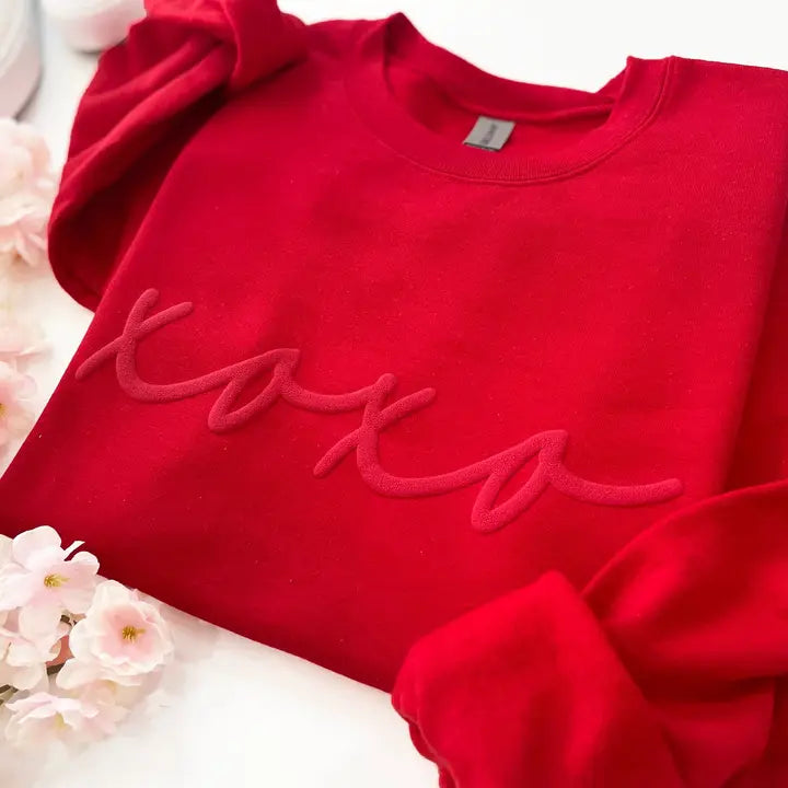 Women's Valentines Day Embossed Xoxo Crewneck