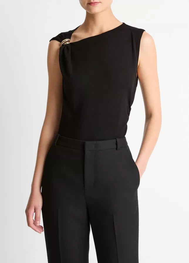 Cinched-Shoulder Wool-Blend Top