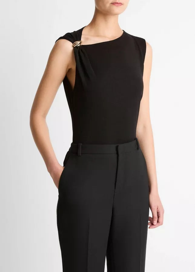 Cinched-Shoulder Wool-Blend Top