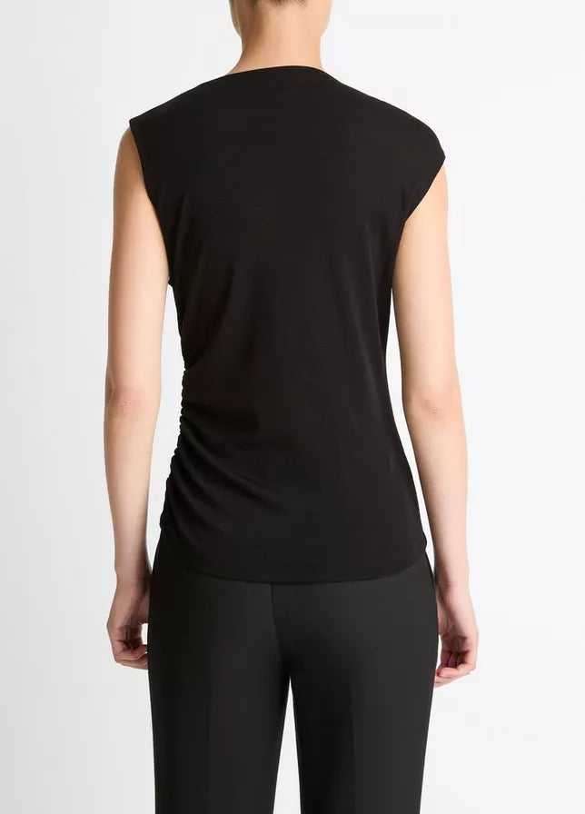Cinched-Shoulder Wool-Blend Top