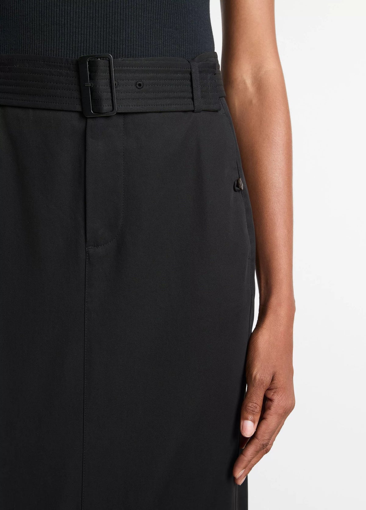 Faux Leather Trim Pencil Skirt