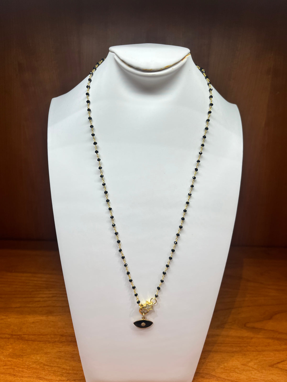 Mini Black GG Necklace with Eye Pendant