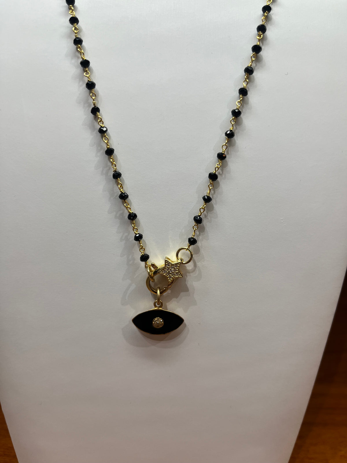 Mini Black GG Necklace with Eye Pendant
