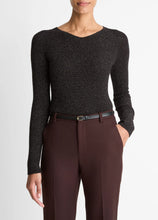 Load image into Gallery viewer, Metallic Ribbed High V-Neck Sweater
