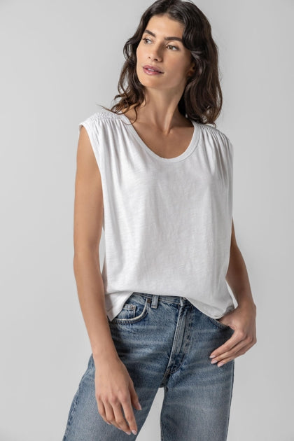 Shirred Shoulder Scoop Neck