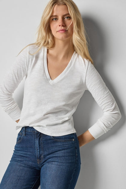 Long Sleeve Self Trim V-Neck
