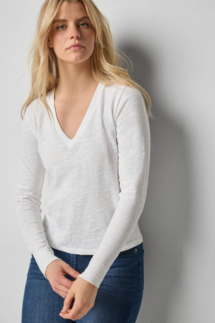 Long Sleeve Self Trim V-Neck