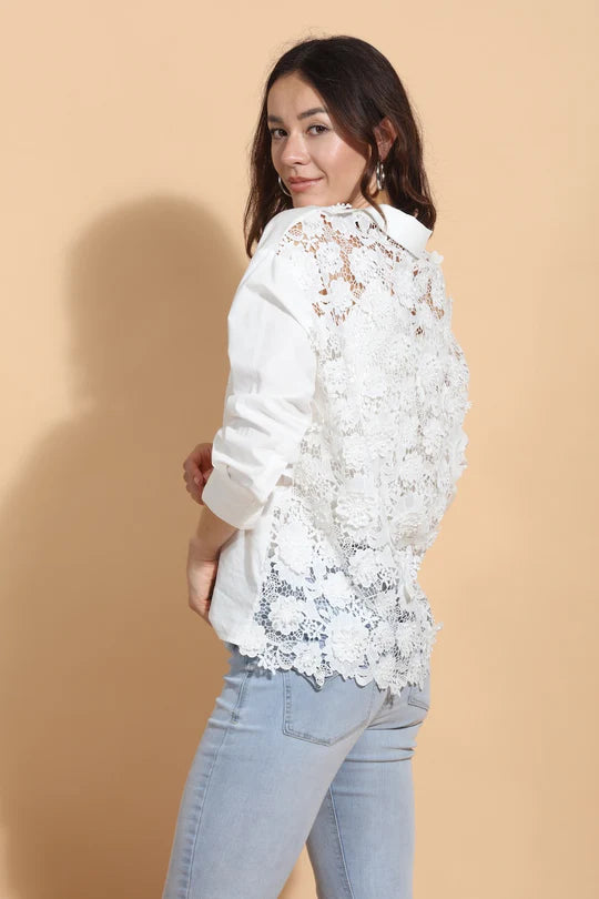 Cotton Shirt with 3-D Applique Back