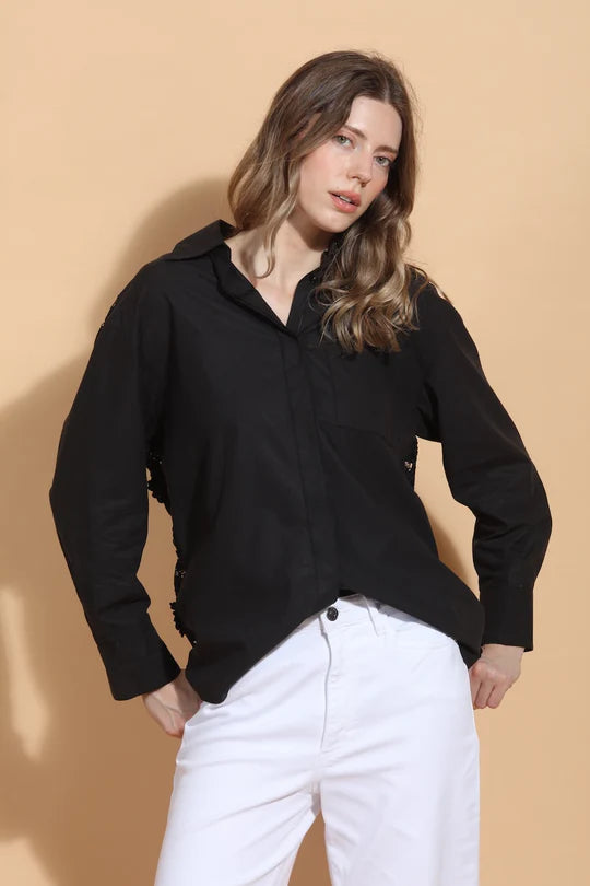 Cotton Shirt with 3-D Applique Lace