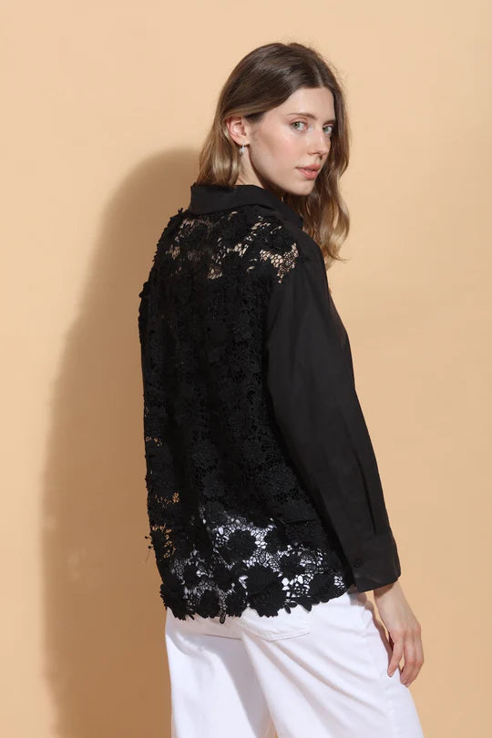 Cotton Shirt with 3-D Applique Lace