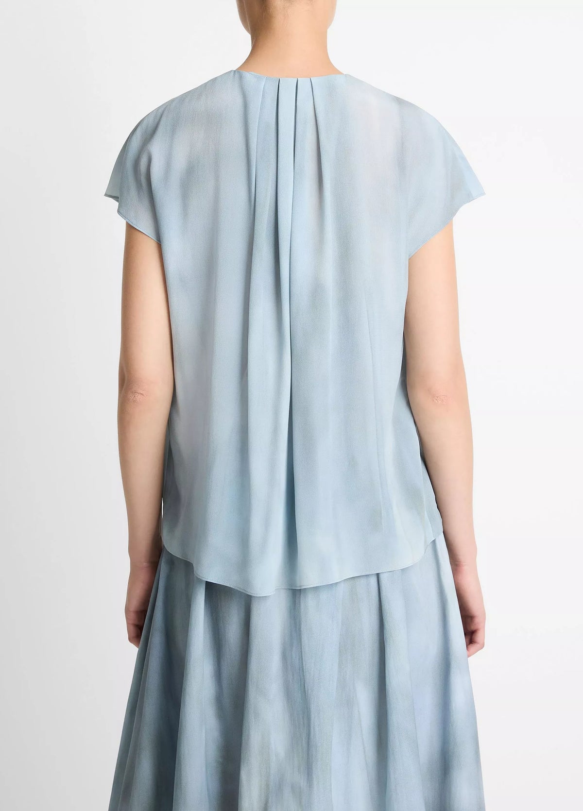 Washed Ombré Silk Cap-Sleeve Blouse