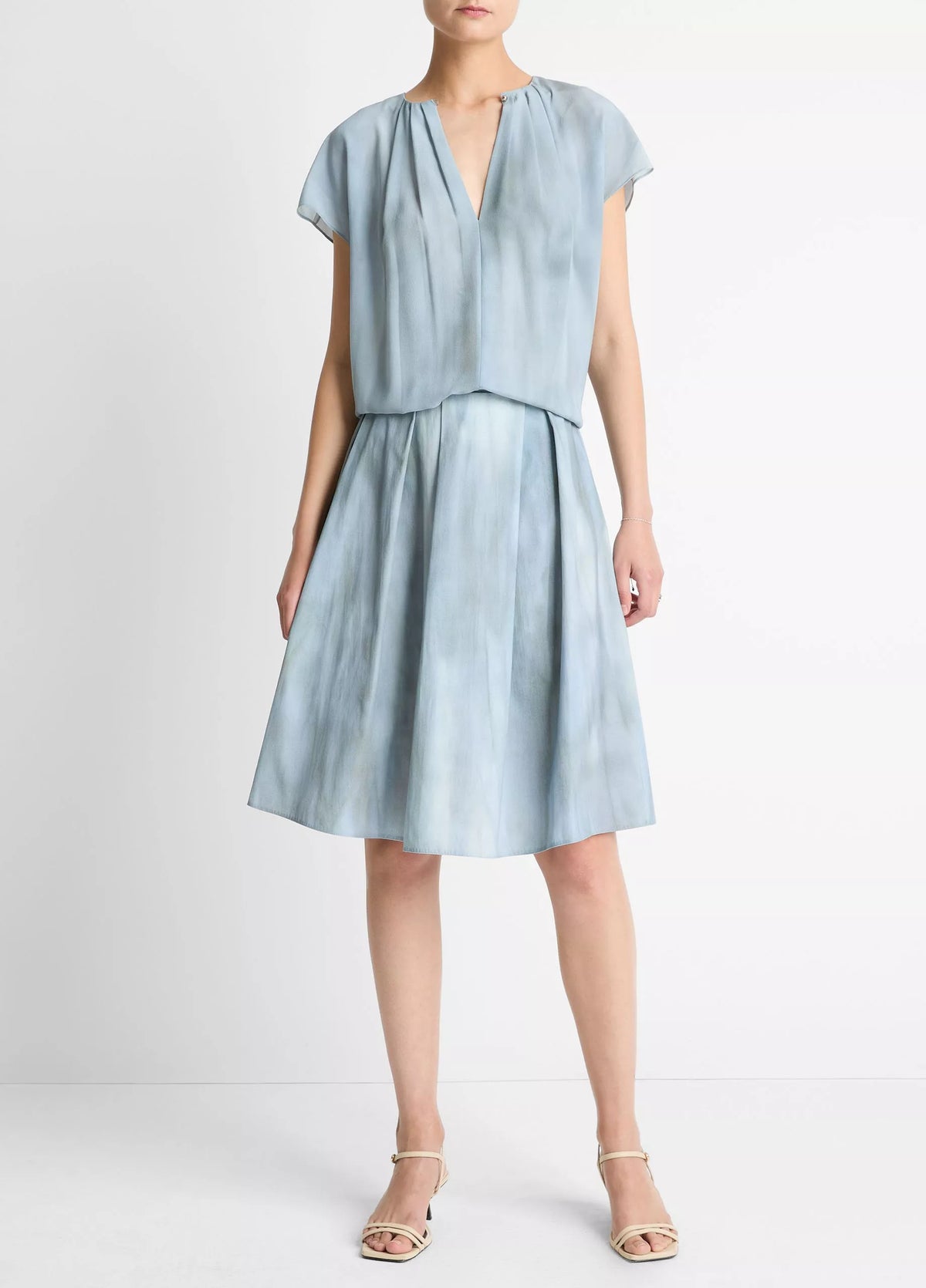 Washed Ombré Silk Cap-Sleeve Blouse