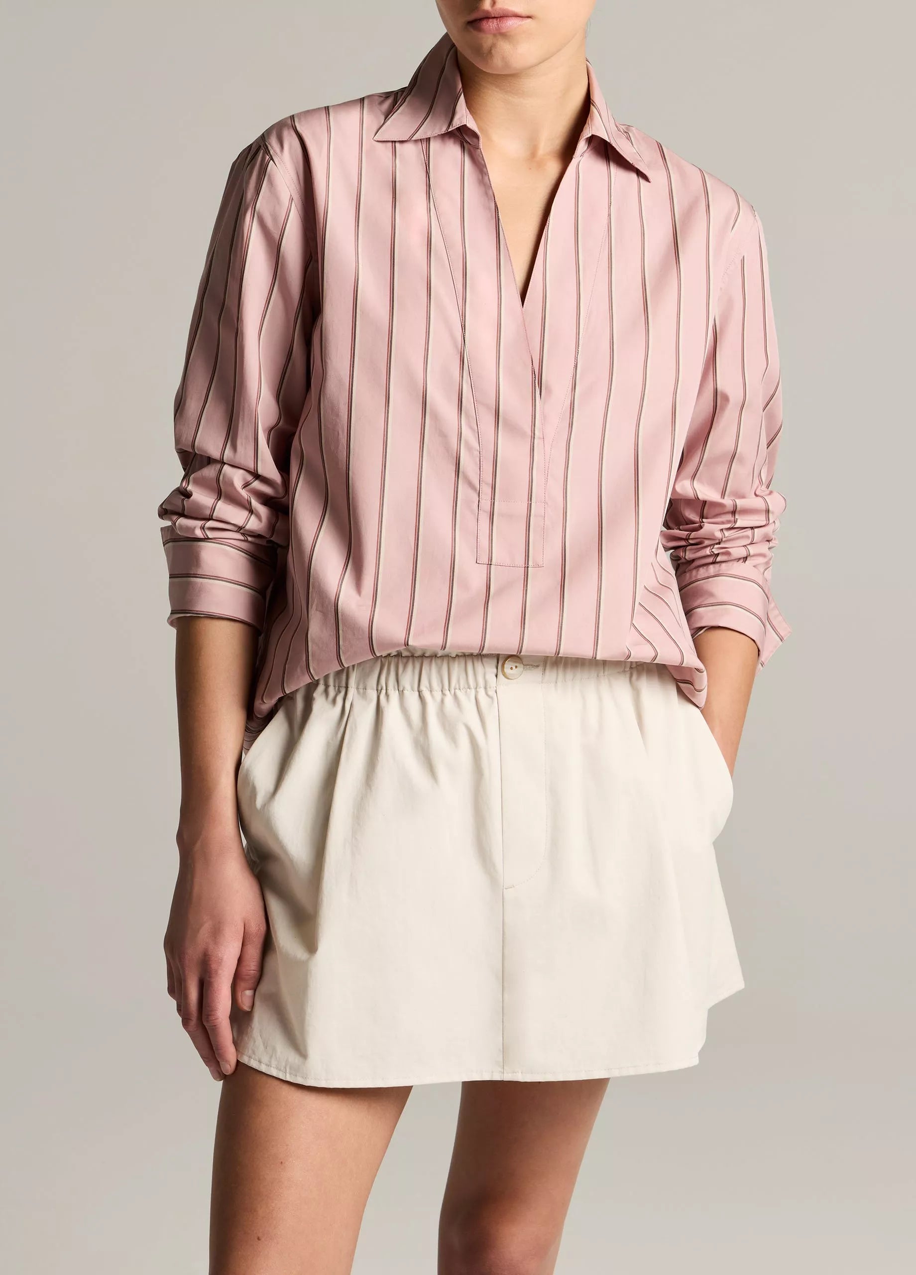 Striped Cotton Relaxed Popover Shirt