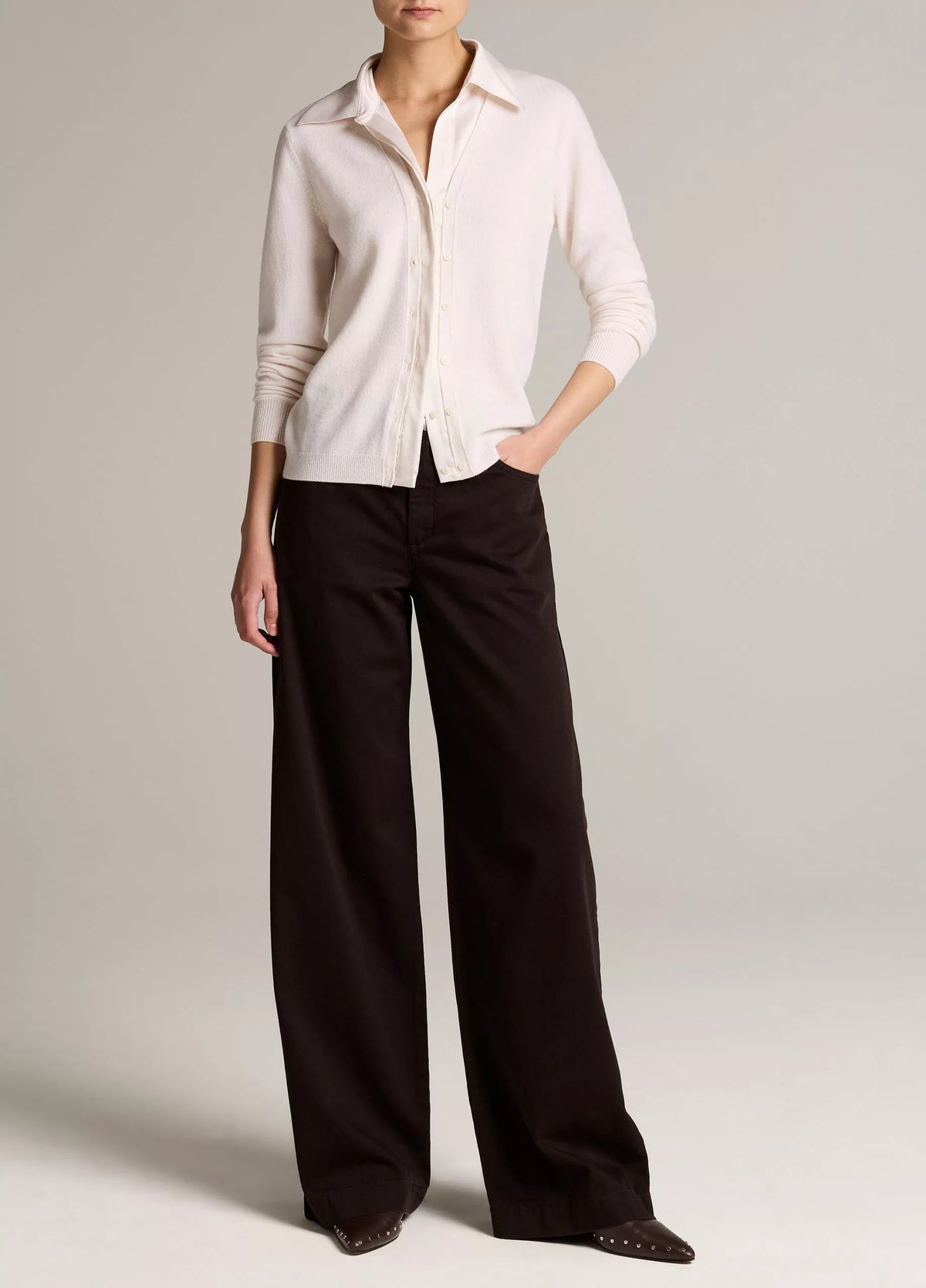 Satin-Trimmed Cashmere Collared Cardigan
