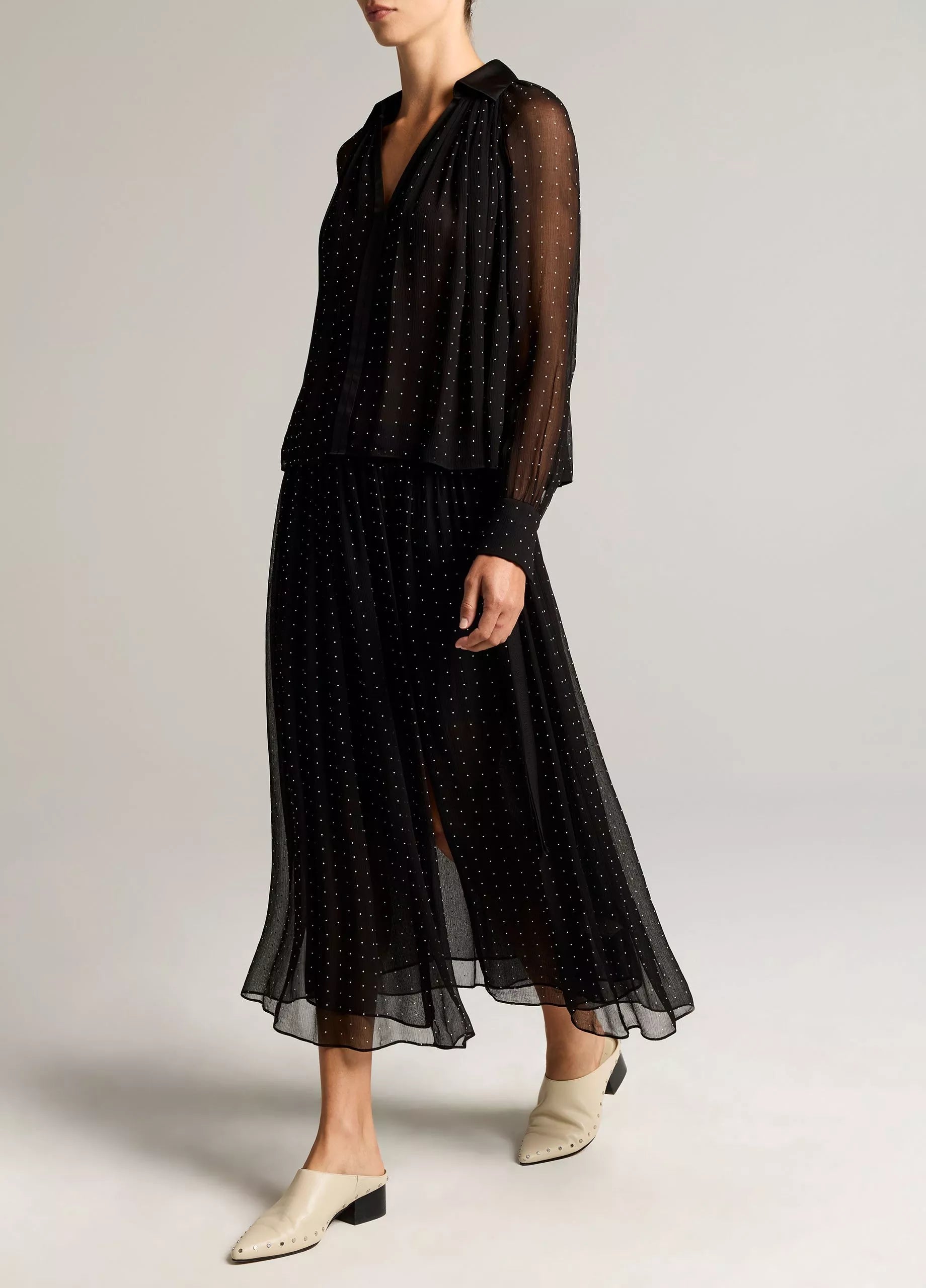 Heat-Set Dot Chiffon Gathered Skirt