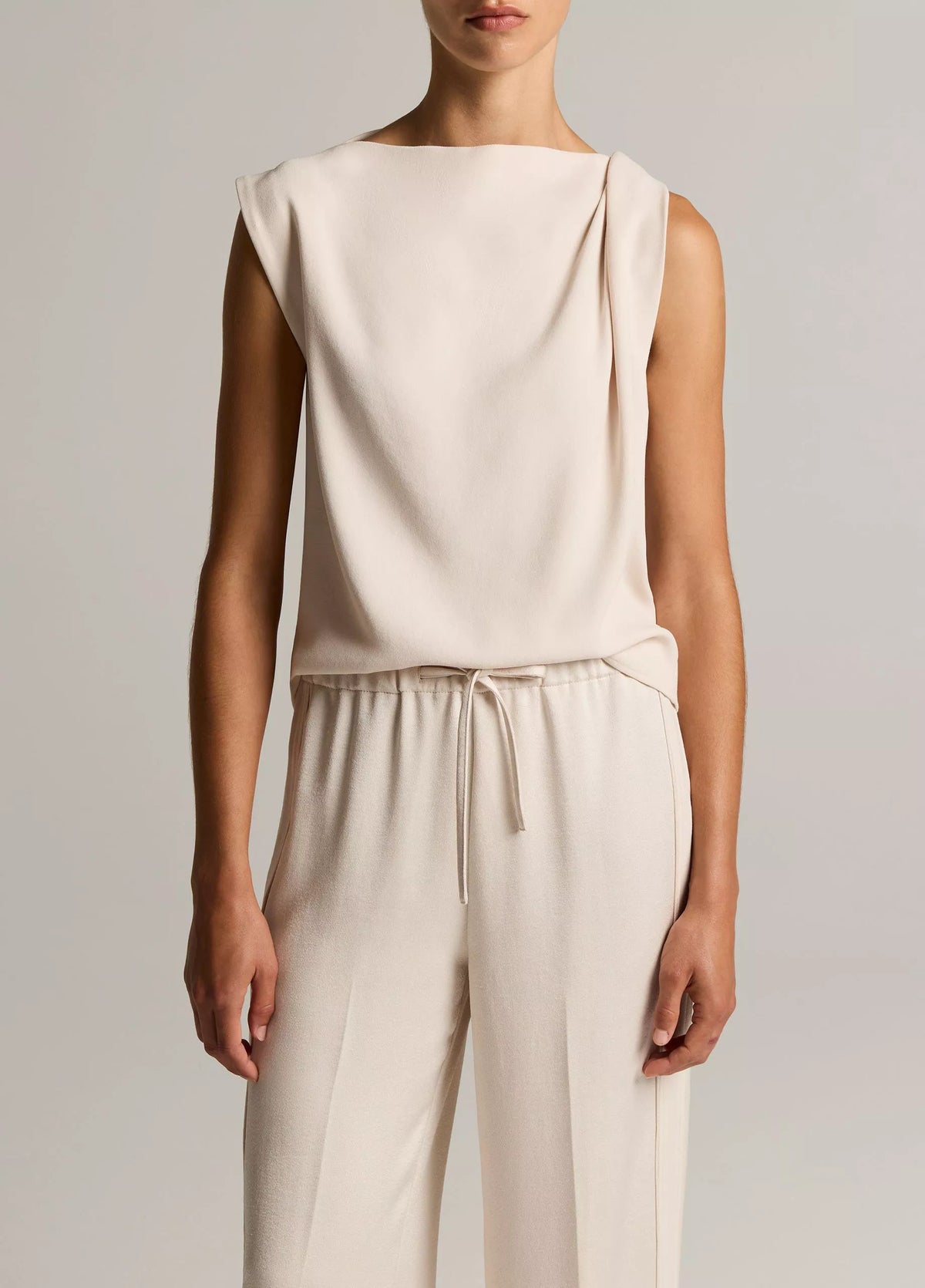 Crepe Draped-Shoulder Sleeveless Top