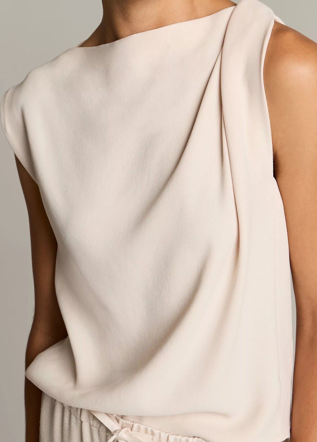 Crepe Draped-Shoulder Sleeveless Top
