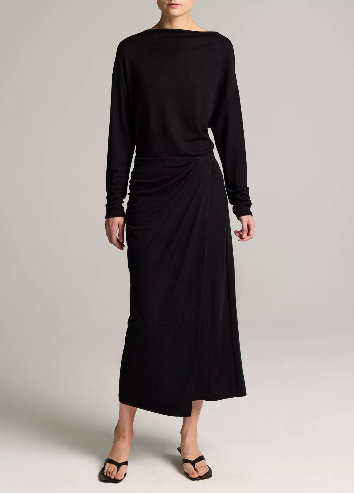 Draped Wool-Blend Slash-Neck Top