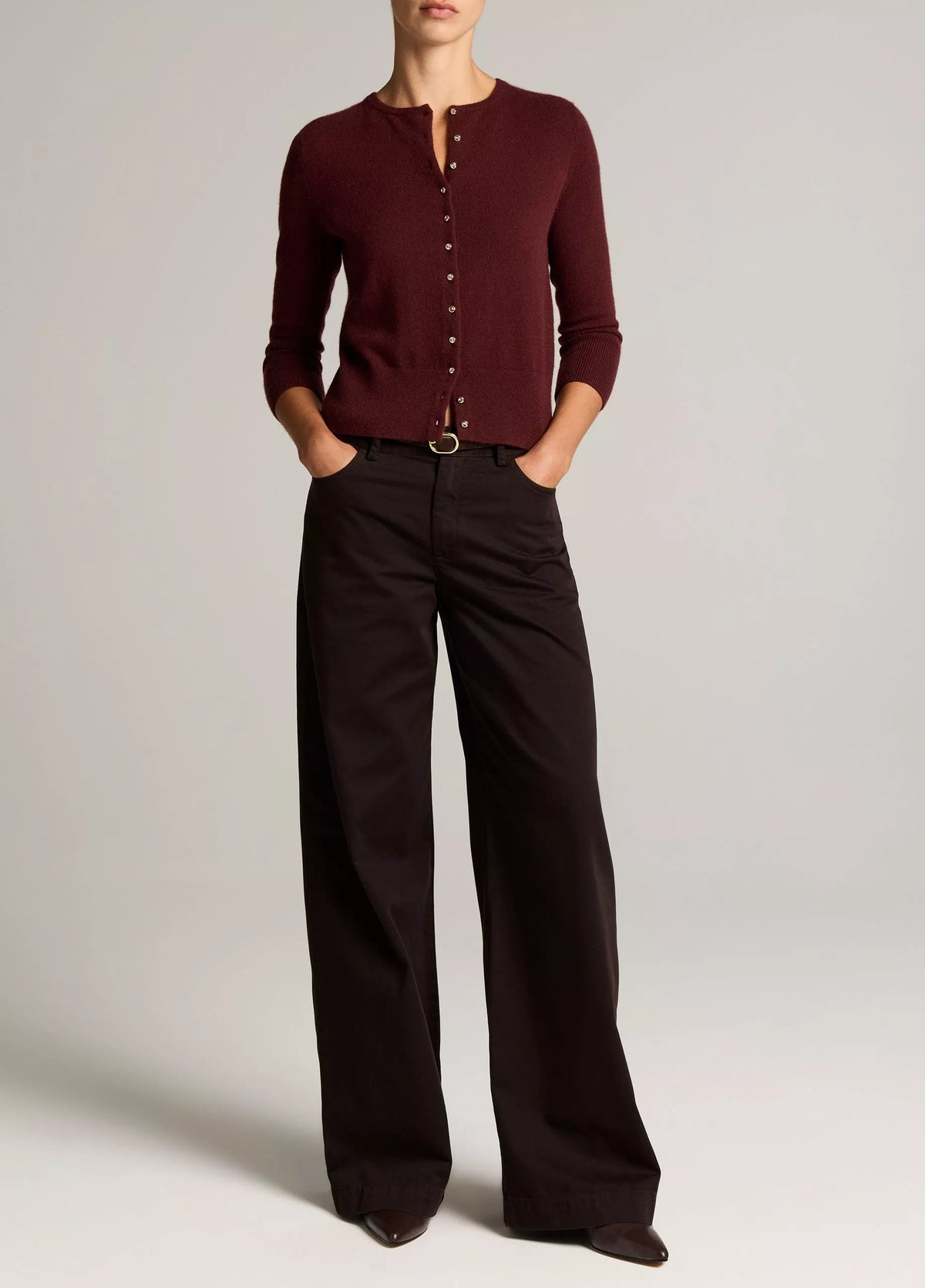 Washed Cotton Twill Mid-Rise Wide-Leg Pant