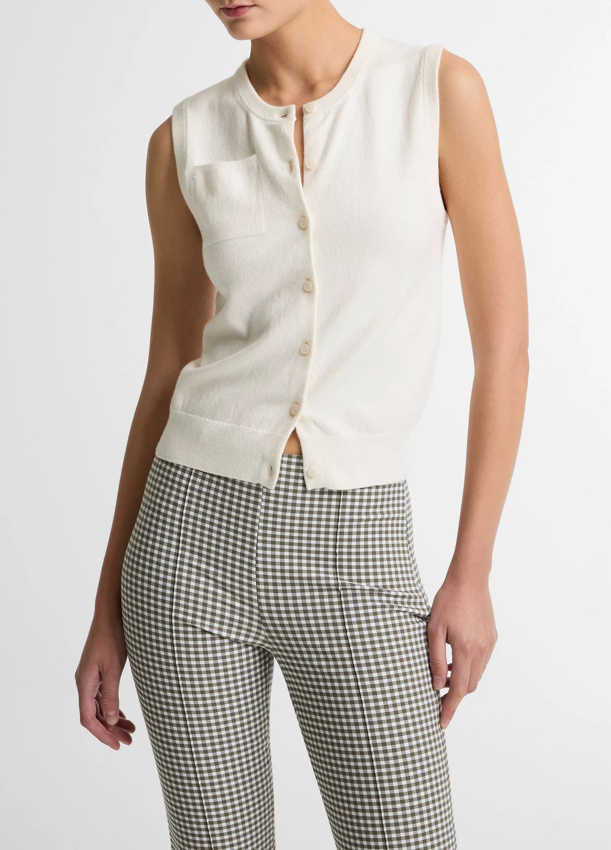 Cotton & Cashmere-Blend Button-Front Shell