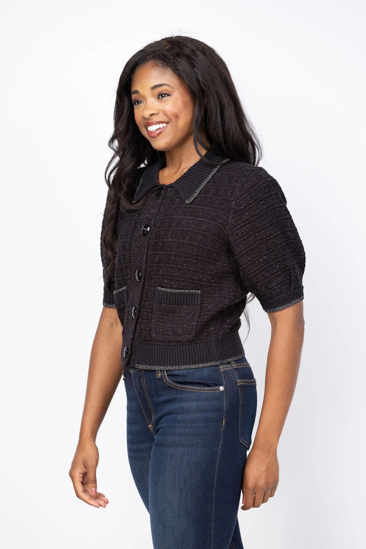 Novalie Waffle Stitch Short Sleeve Cardigan