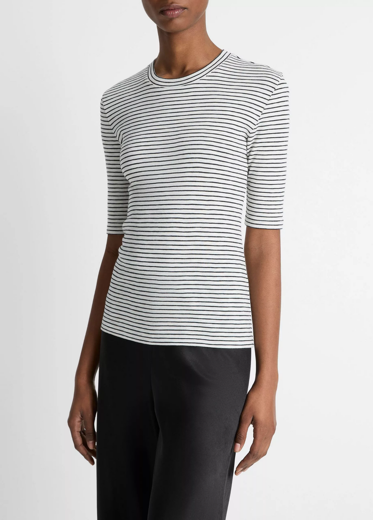 Striped Elbow Sleeve Crew