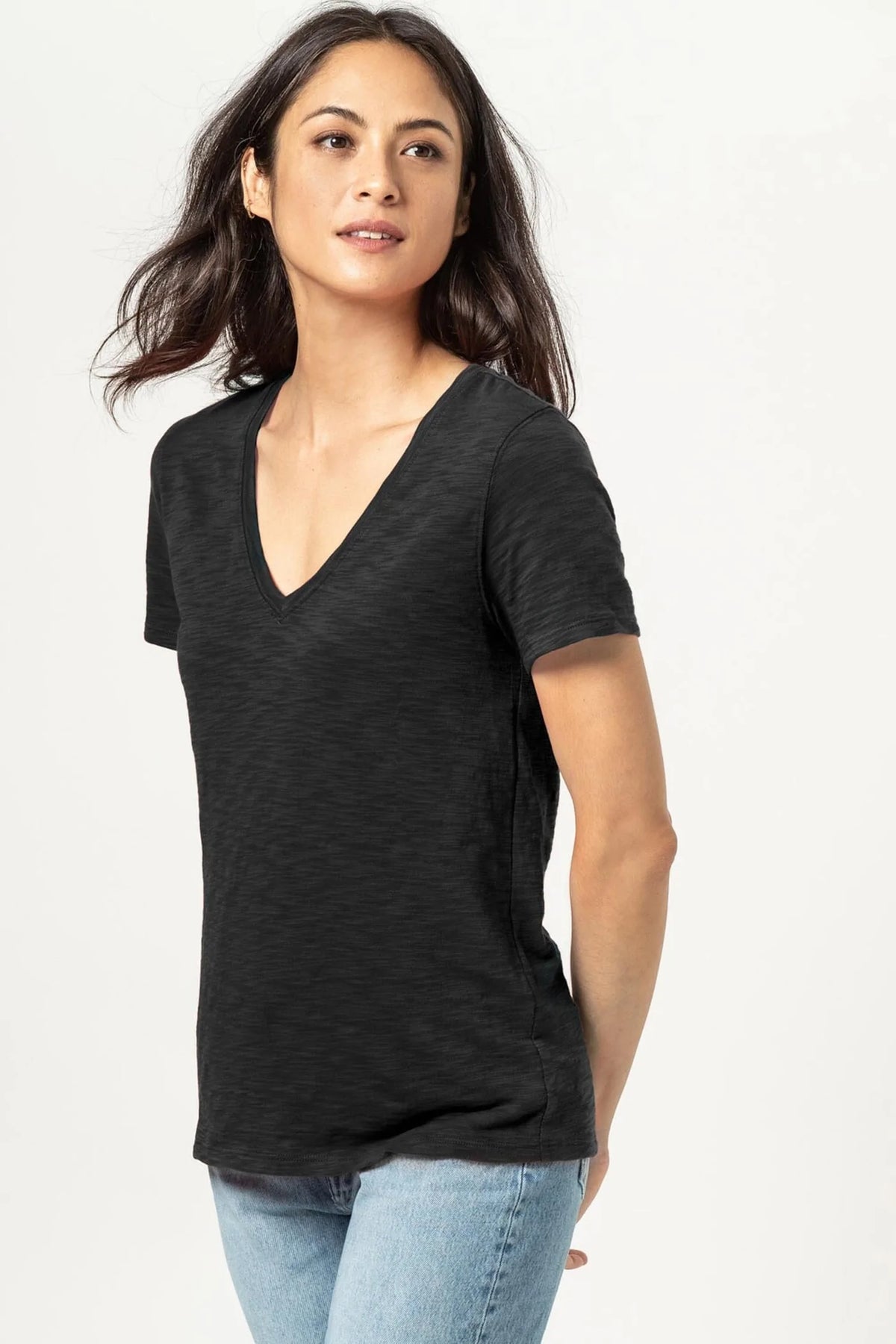 V-Neck Short Sleeve Back Seam