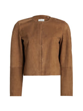 Load image into Gallery viewer, Collarless Cropped Suede Jacket
