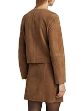 Load image into Gallery viewer, Collarless Cropped Suede Jacket
