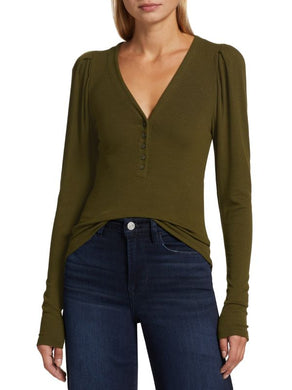 Rib Ruched Sleeve Henley