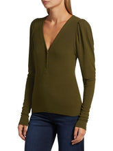 Load image into Gallery viewer, Rib Ruched Sleeve Henley
