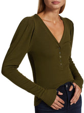 Load image into Gallery viewer, Rib Ruched Sleeve Henley

