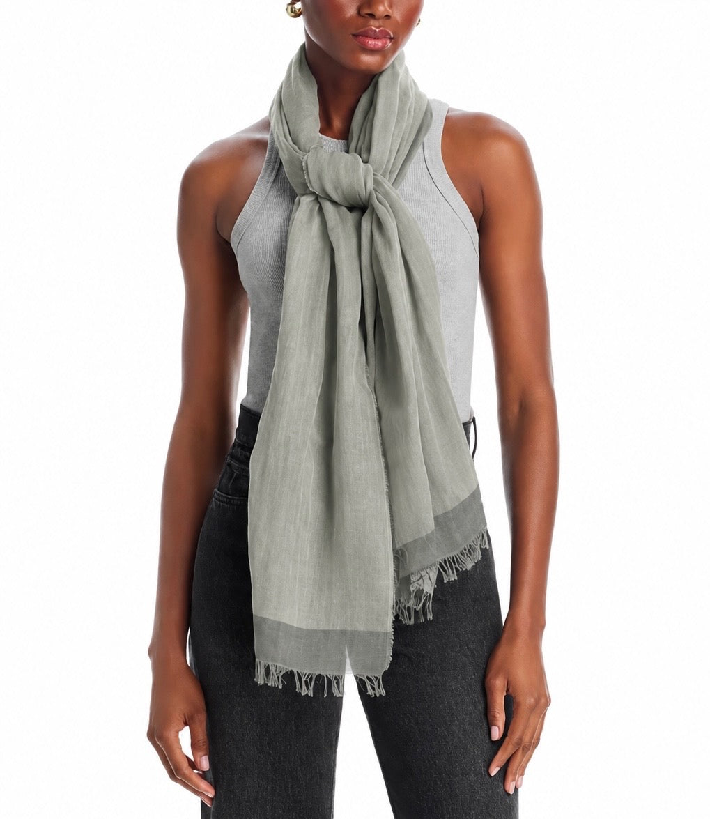 Border-Stripe Cotton Scarf