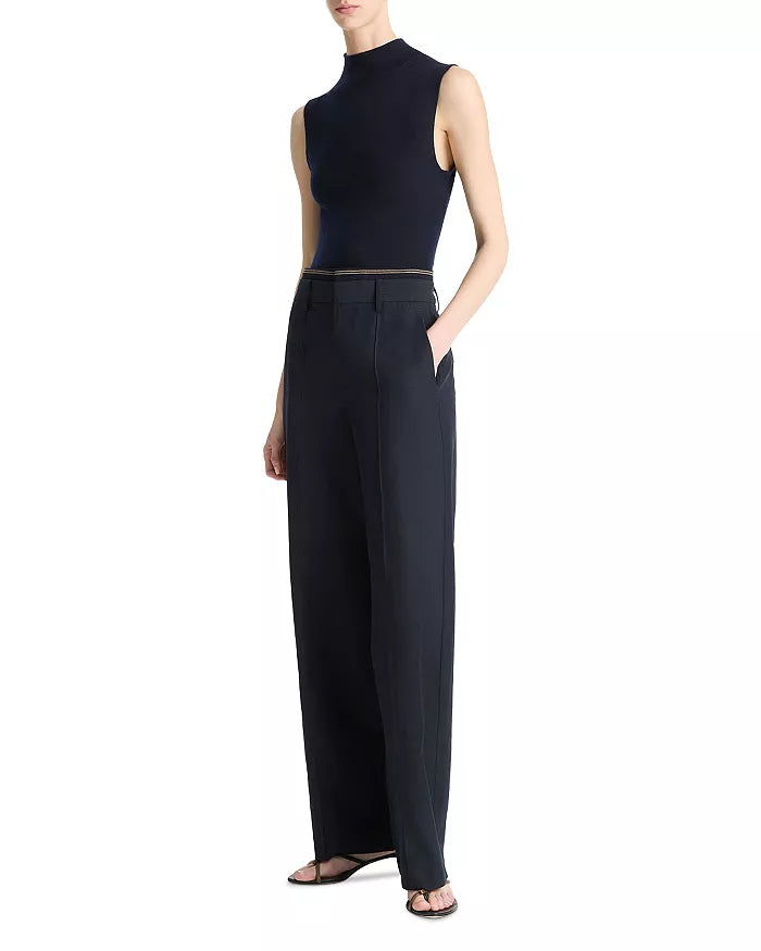 High Waist Rib Trim Trouser