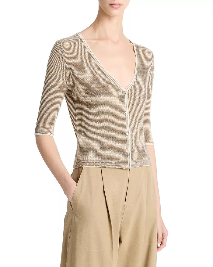 Microstripe V-Neck Cardigan