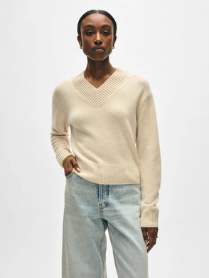 Cashmere Wide Rib Trim VNeck