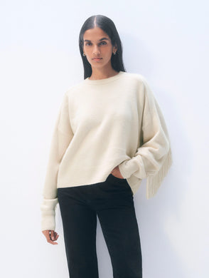 Cashmere Blend Luxe Fringe Crew