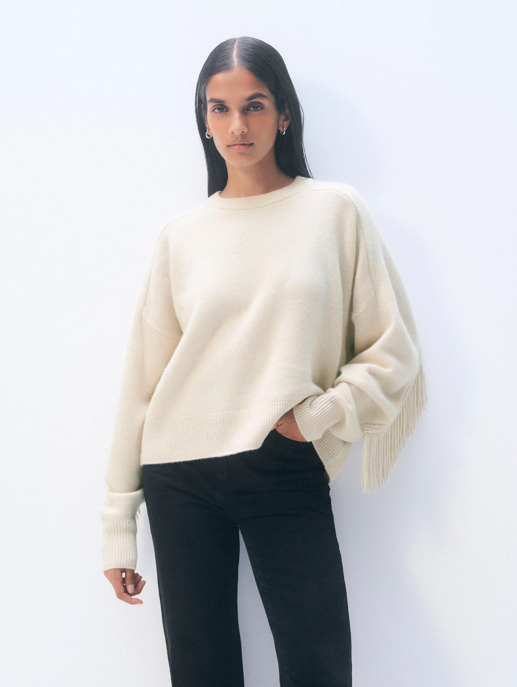 Cashmere Blend Luxe Fringe Crew