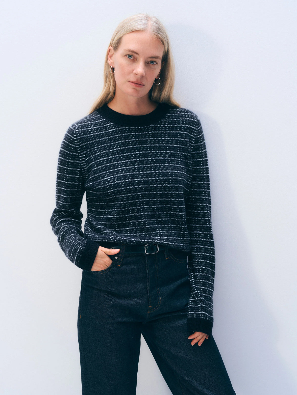 Cashmere Waffle Stripe Crewneck