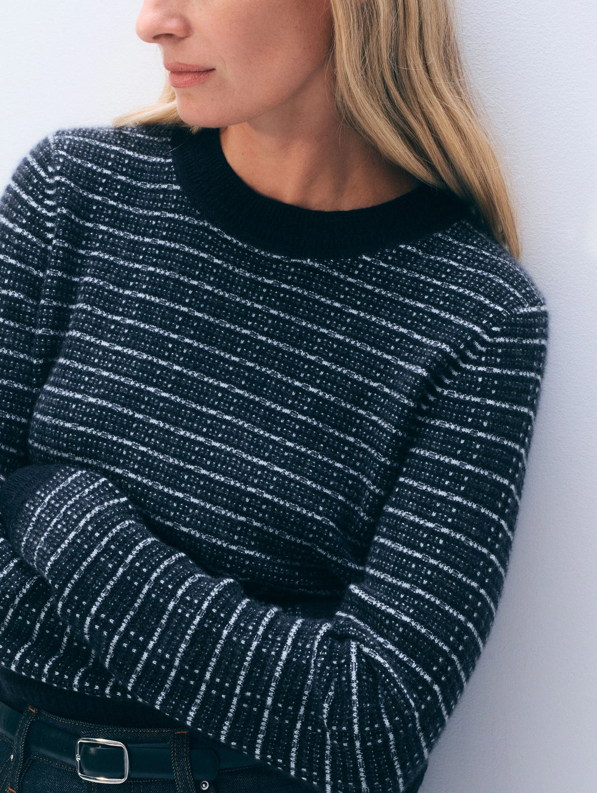 Cashmere Waffle Stripe Crewneck