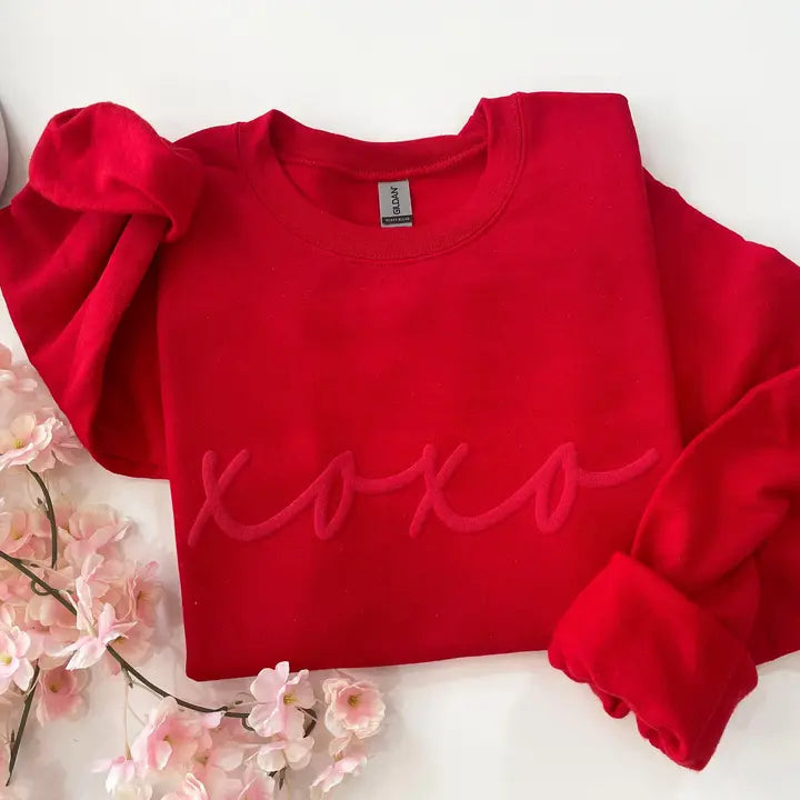 Women's Valentines Day Embossed Xoxo Crewneck