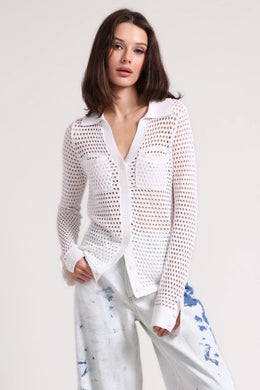 Cotton Cashmere Plaited Mesh Top