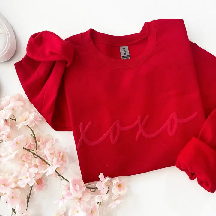 Women's Valentines Day Embossed Xoxo Crewneck