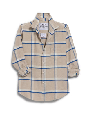 Tailored Button Up Shirt Tan White Navy Plaid
