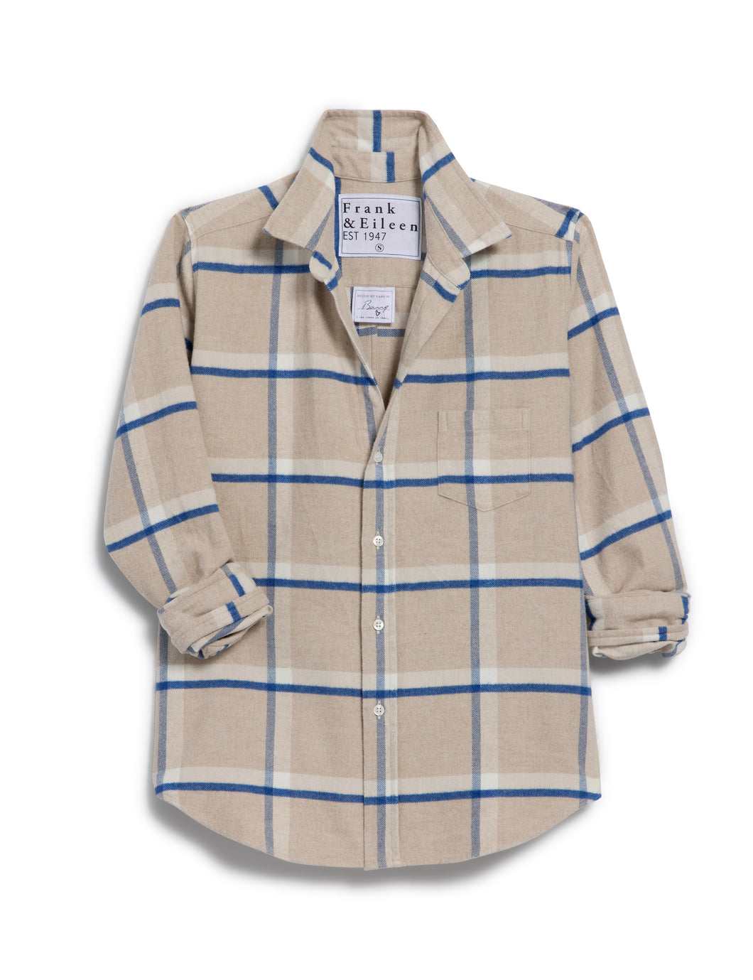 Tailored Button Up Shirt Tan White Navy Plaid