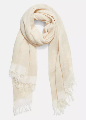 Border-Stripe Cotton Scarf