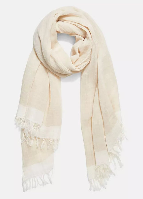 Border-Stripe Cotton Scarf